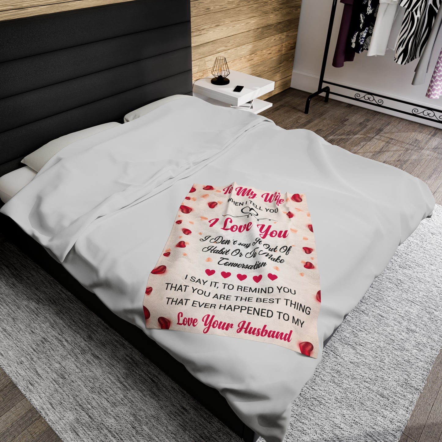 Custom Personalized Velveteen Plush Blanket For My Wife