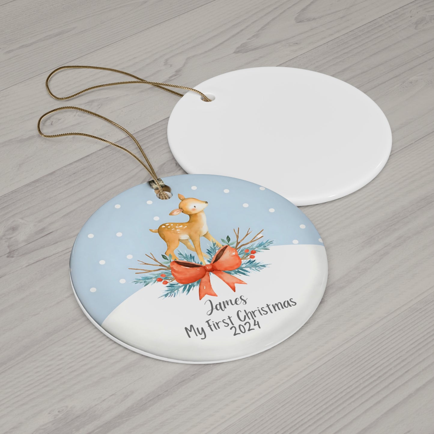 1st Christmas New Baby Personalized Ceramic Ornament Deer