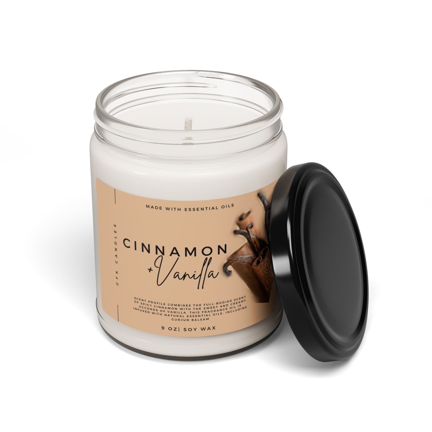 Cinnamon Vanilla Scented Soy Candle, 9oz