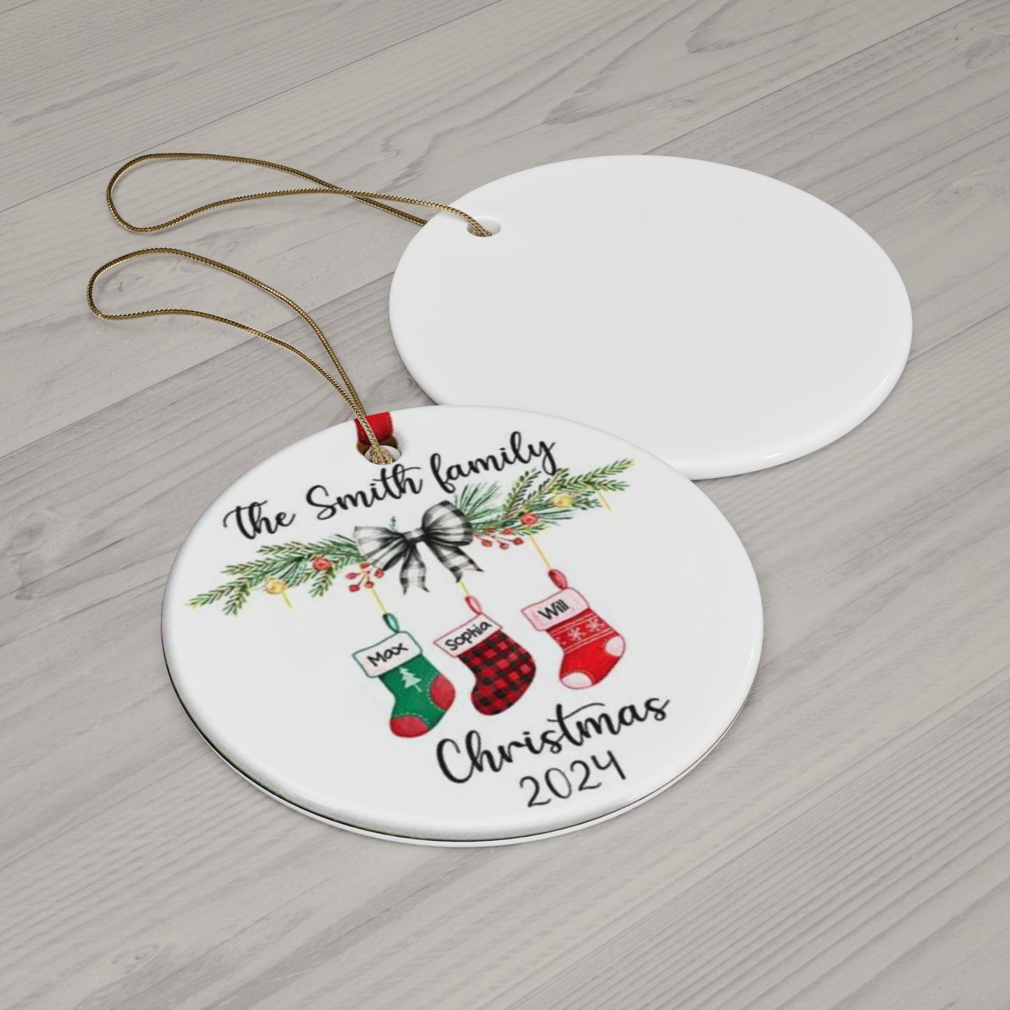 1st Christmas Family of 3 Personalized Ornament Stockings