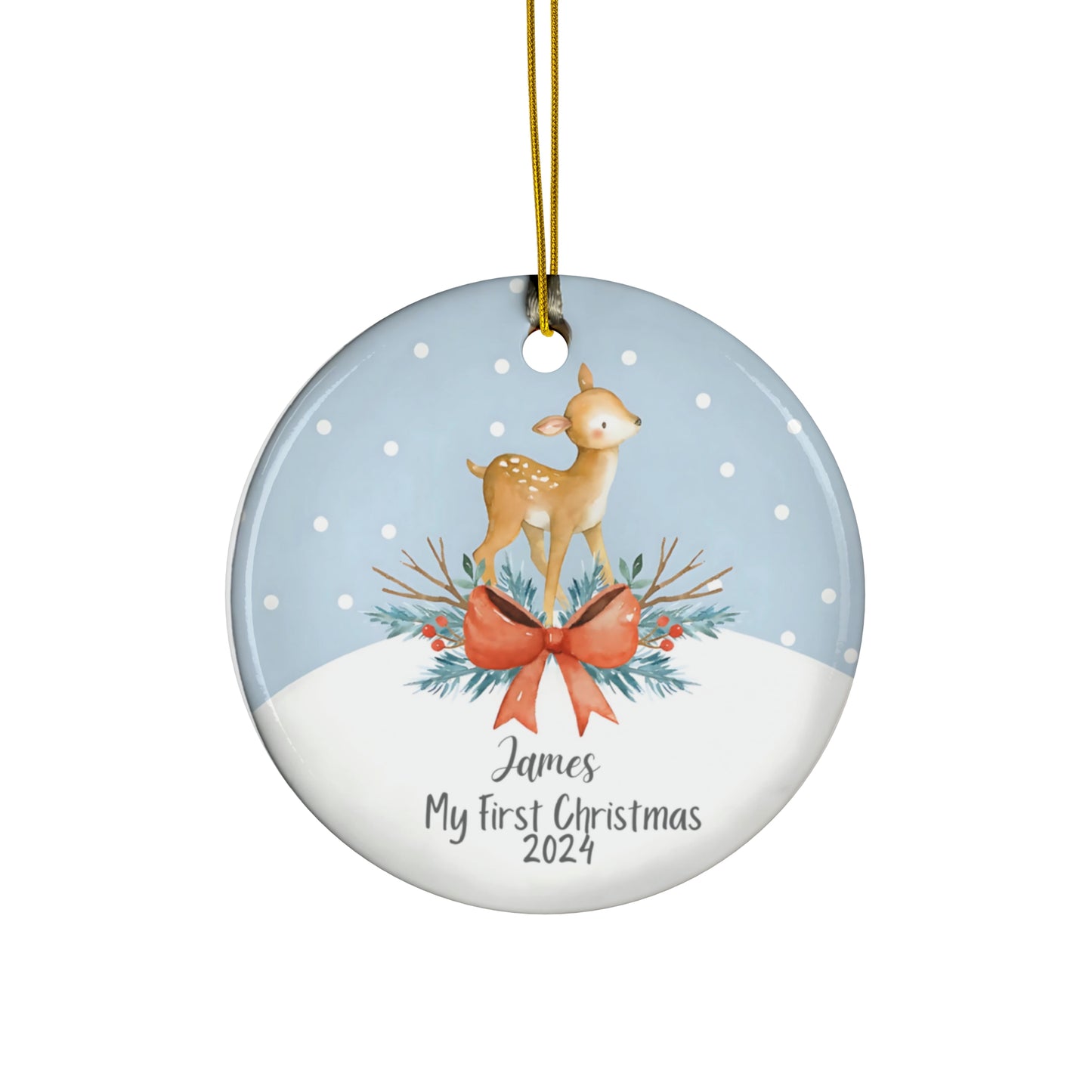 1st Christmas New Baby Personalized Ceramic Ornament Deer
