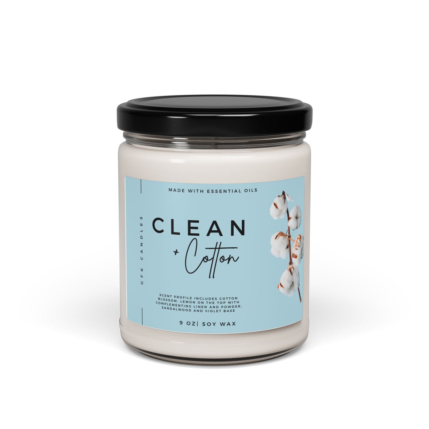Clean & Cotton Scented Soy Candle, 9oz