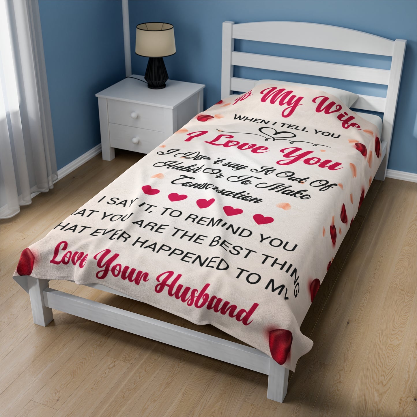 Custom Personalized Velveteen Plush Blanket For My Wife