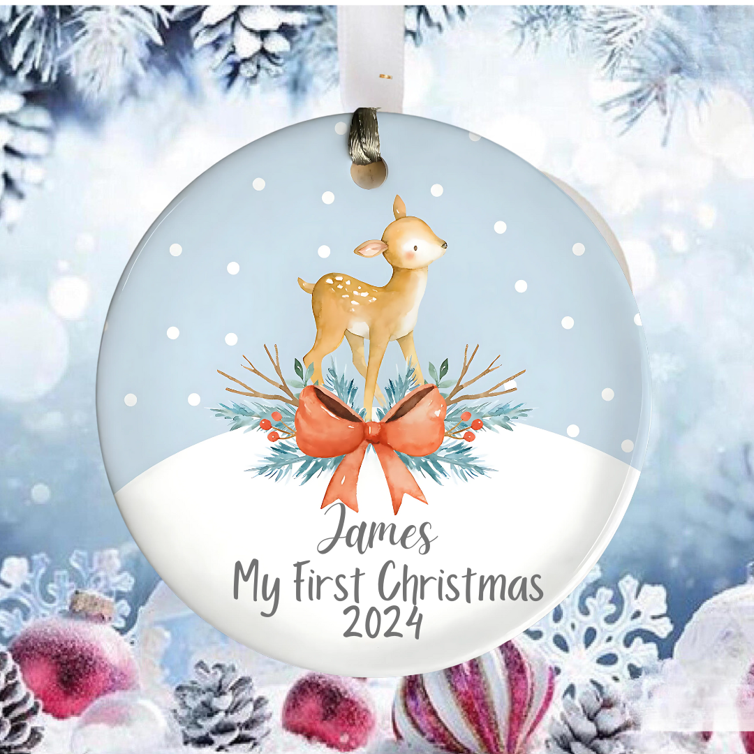 1st Christmas New Baby Personalized Ceramic Ornament Deer