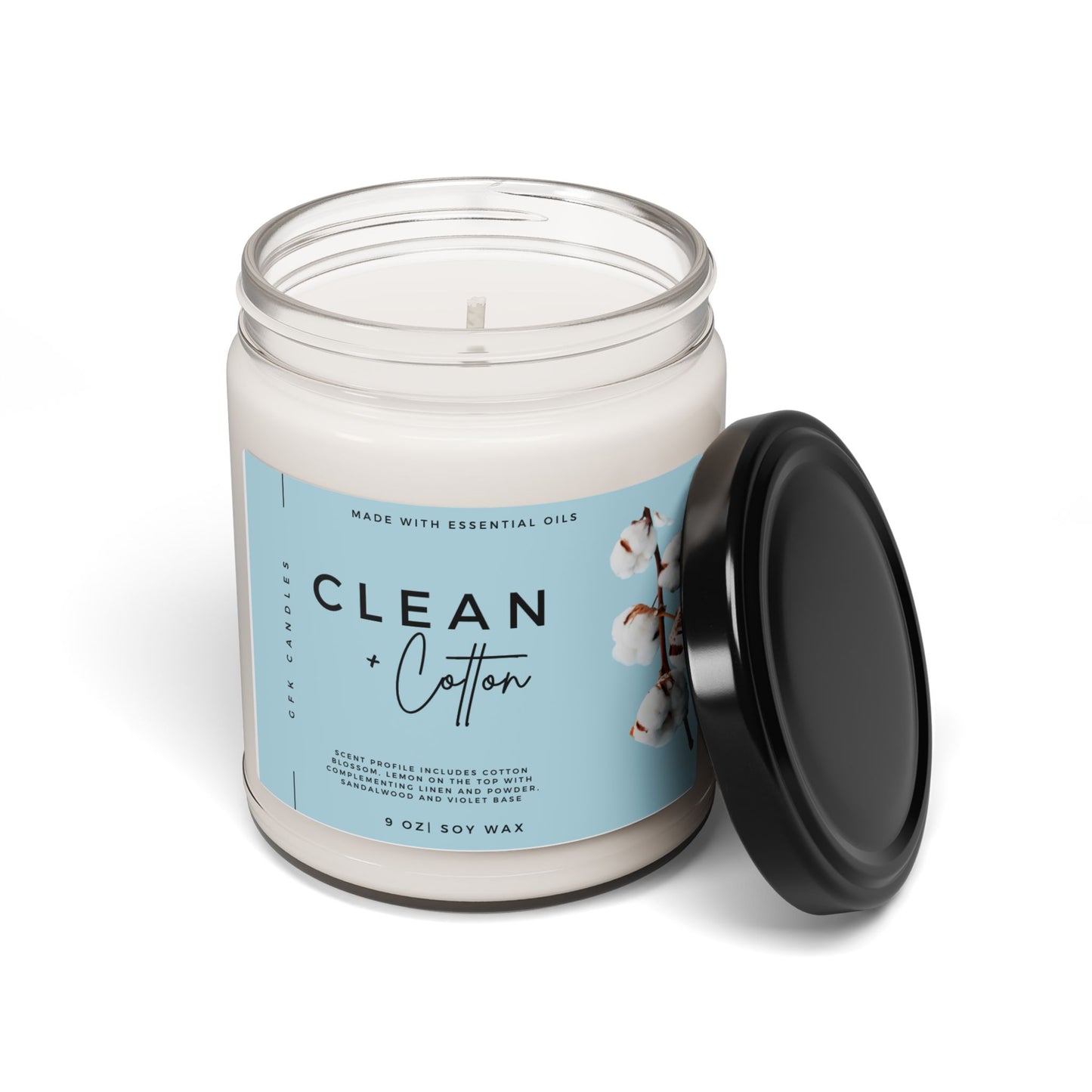 Clean & Cotton Scented Soy Candle, 9oz