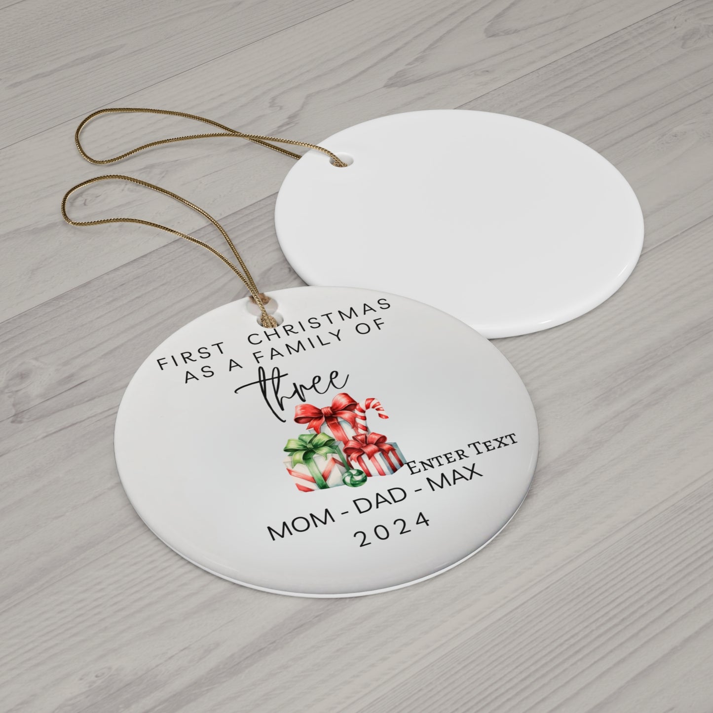Family of Three Custom Personalized Ceramic Ornament