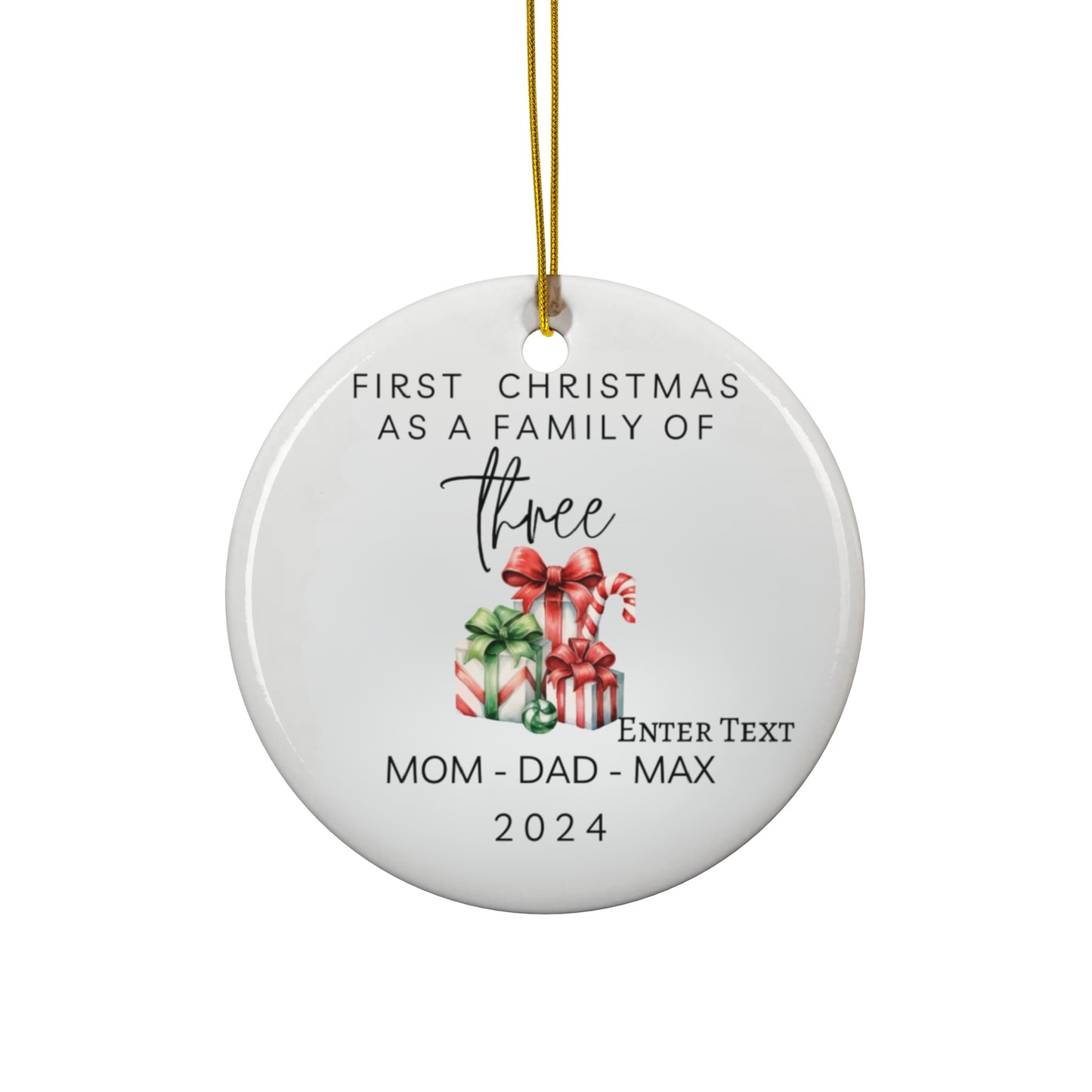 Family of Three Custom Personalized Ceramic Ornament