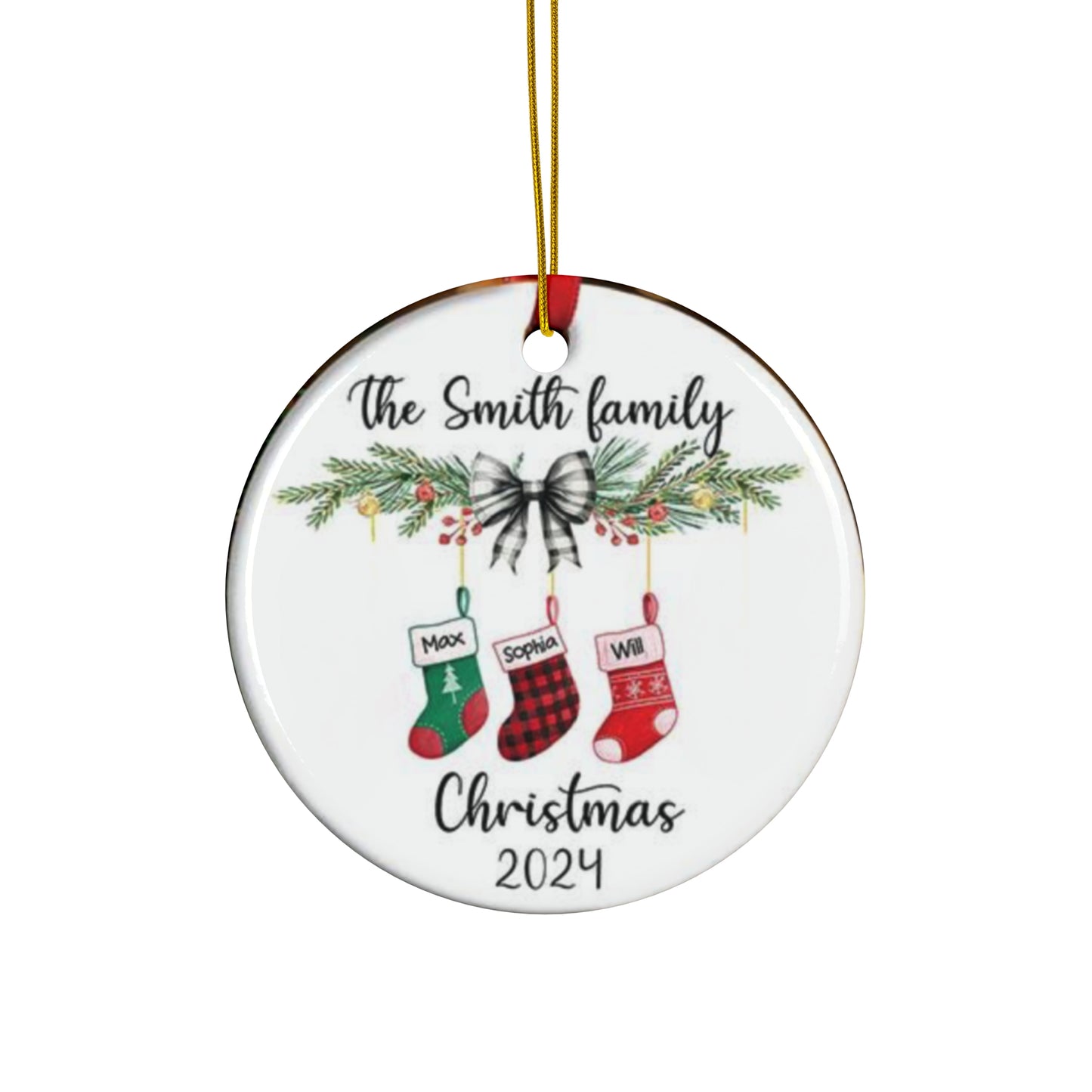 1st Christmas Family of 3 Personalized Ornament Stockings