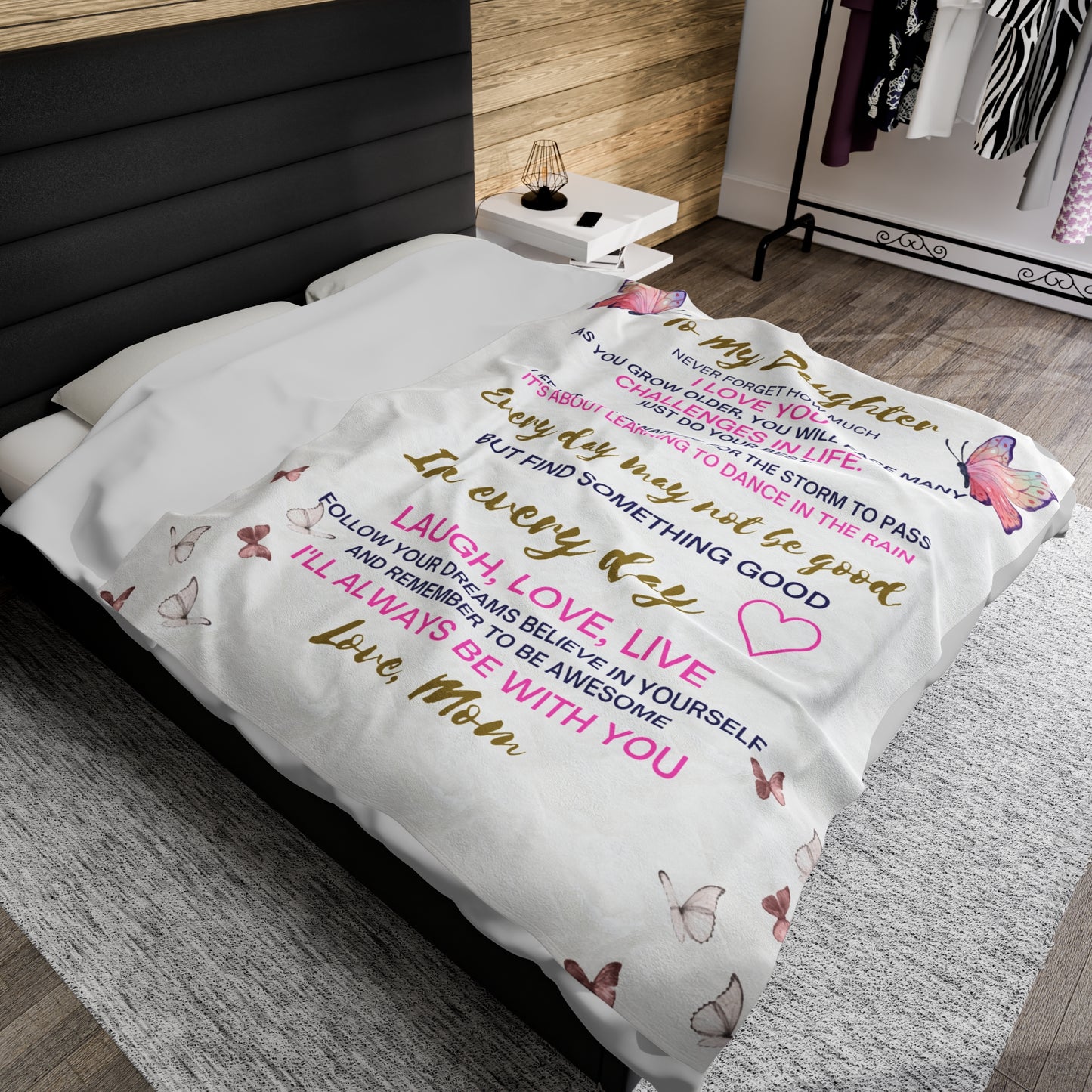 Custom Personalized Velveteen Plush Blanket For My Daughter