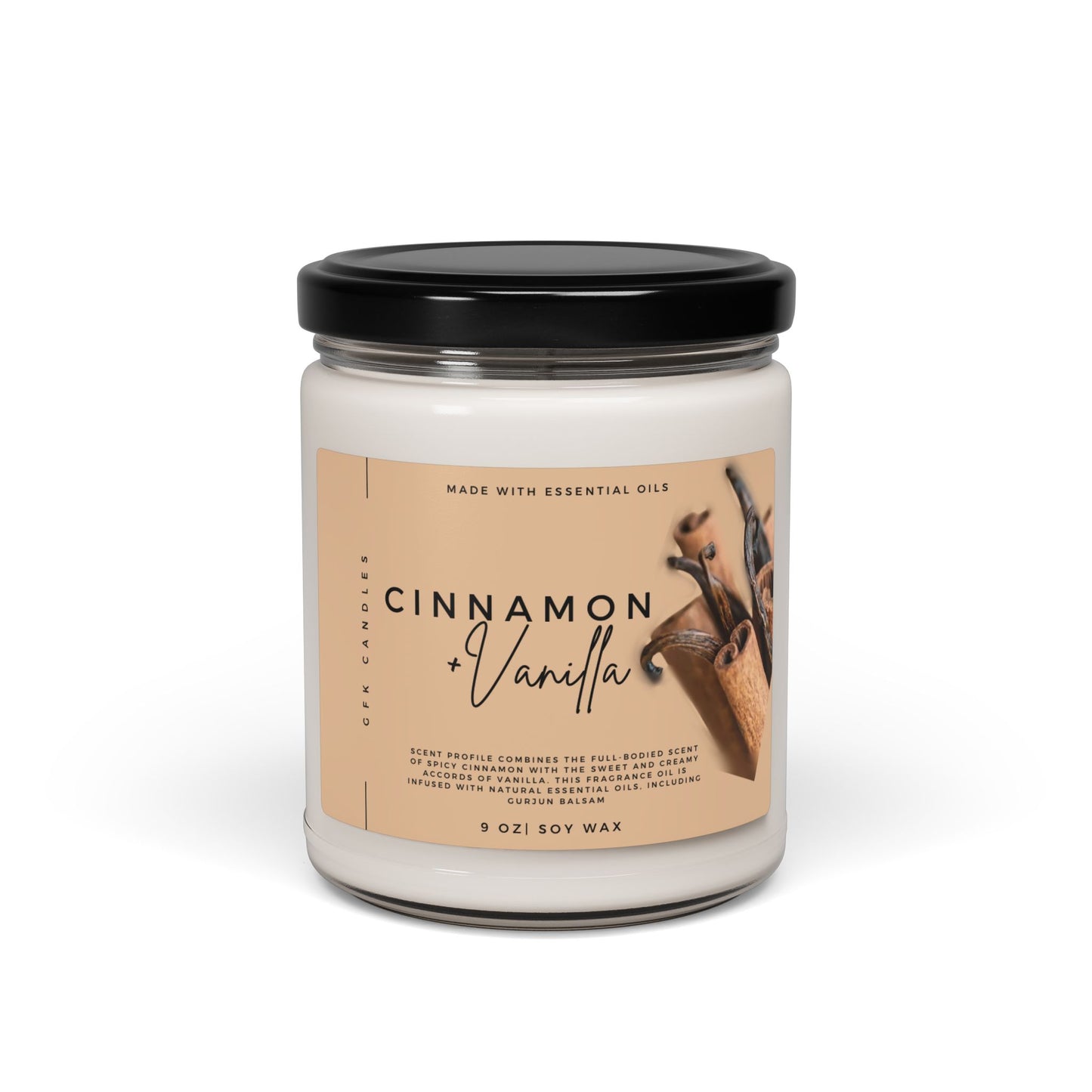 Cinnamon Vanilla Scented Soy Candle, 9oz