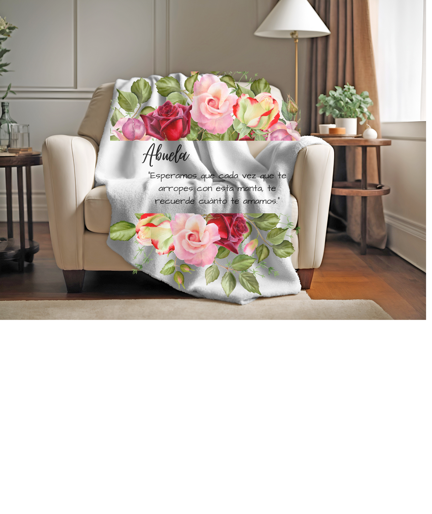 Custom Personalized Velveteen Plush Blanket Abuela Pink Roses