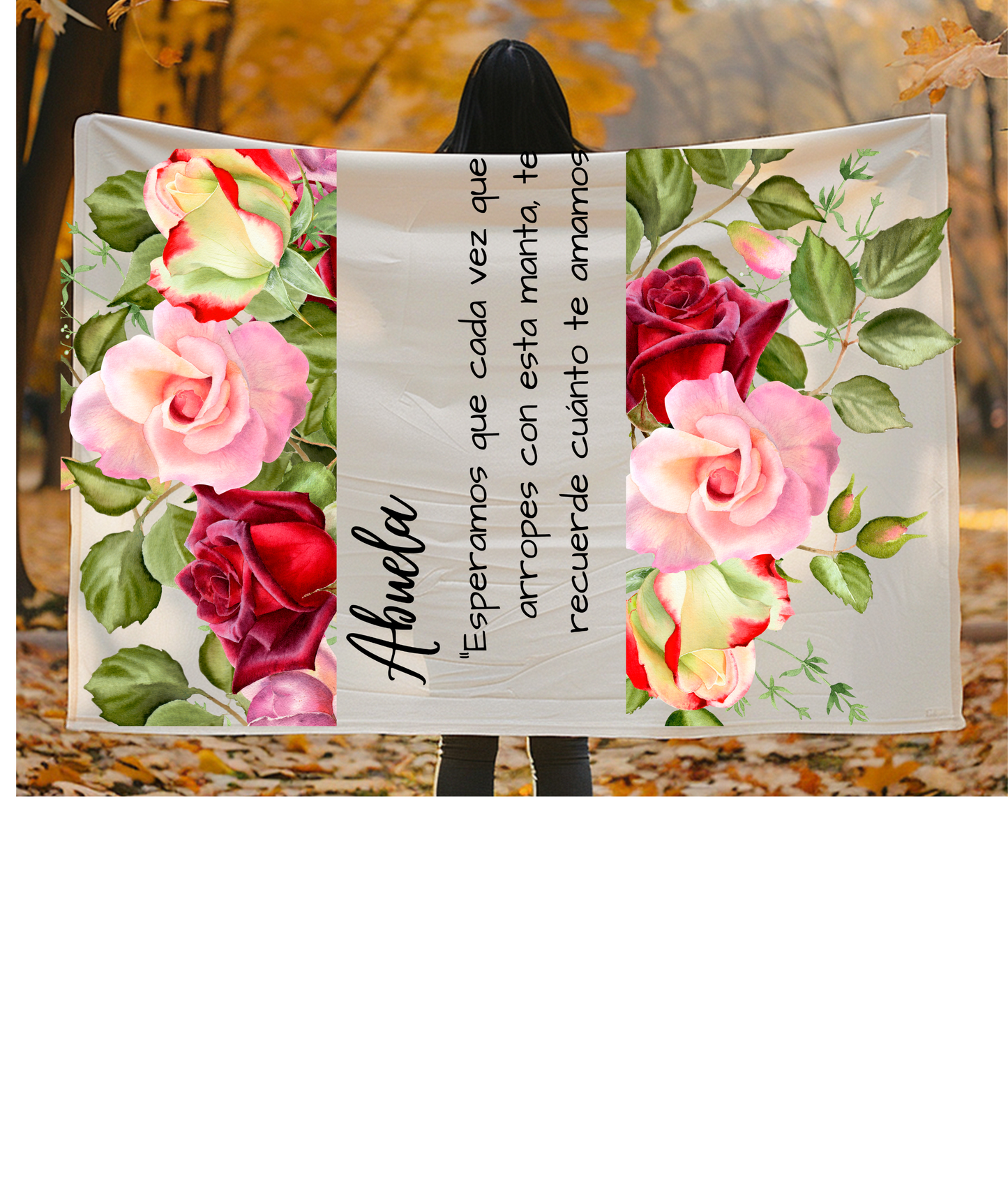 Custom Personalized Velveteen Plush Blanket Abuela Pink Roses