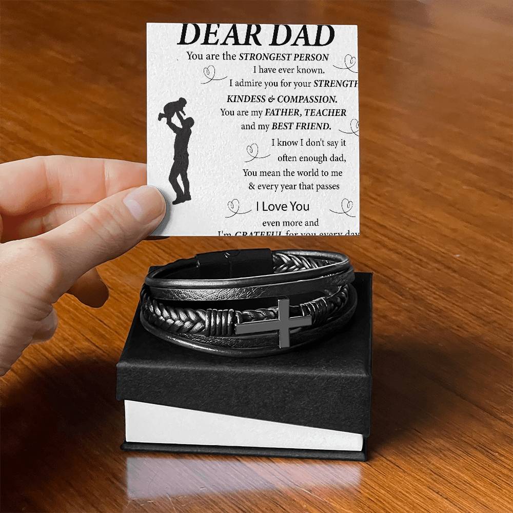 To My Dad | Cross and Leather Bracelet