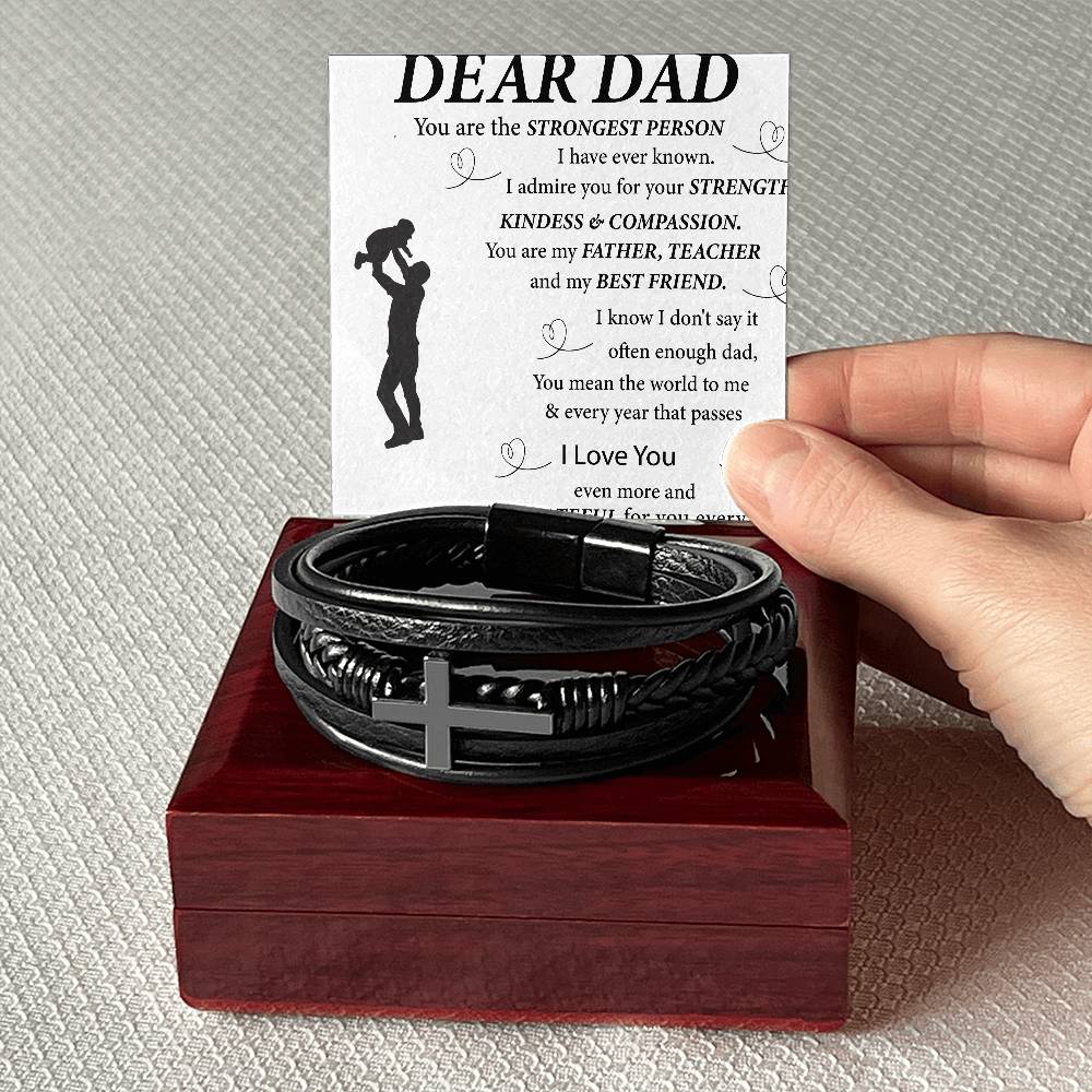 To My Dad | Cross and Leather Bracelet