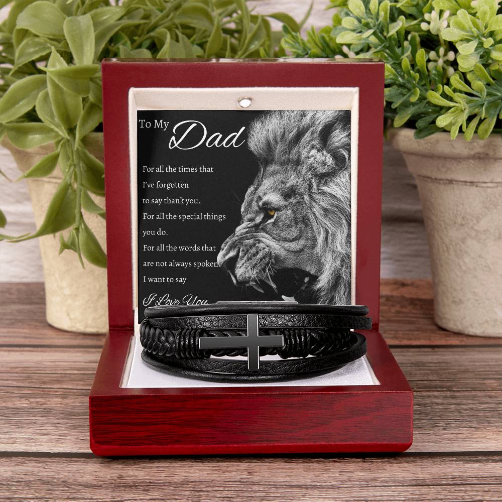 To My Dad Bracelet- Lion Leather band
