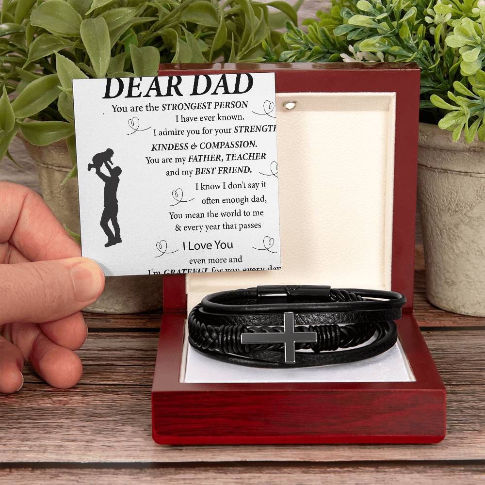 To My Dad | Cross and Leather Bracelet