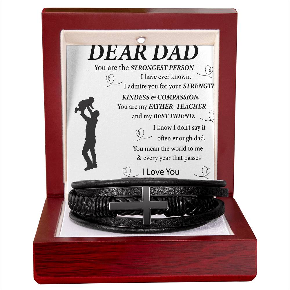 To My Dad | Cross and Leather Bracelet