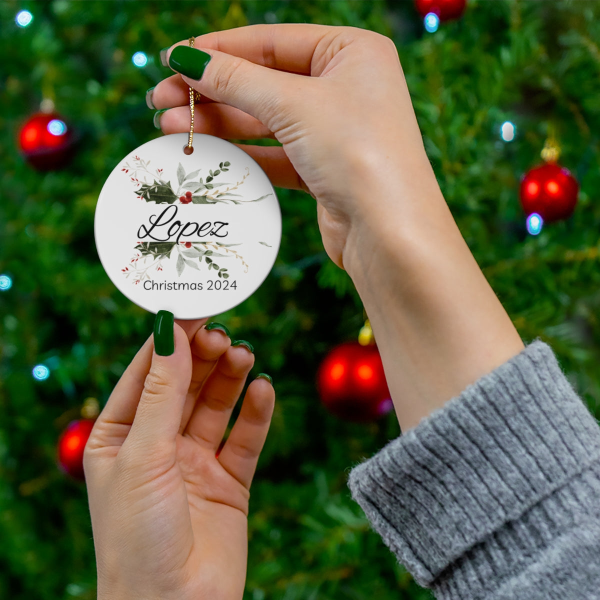 Custom Personalized Christmas Ceramic Ornament Surname