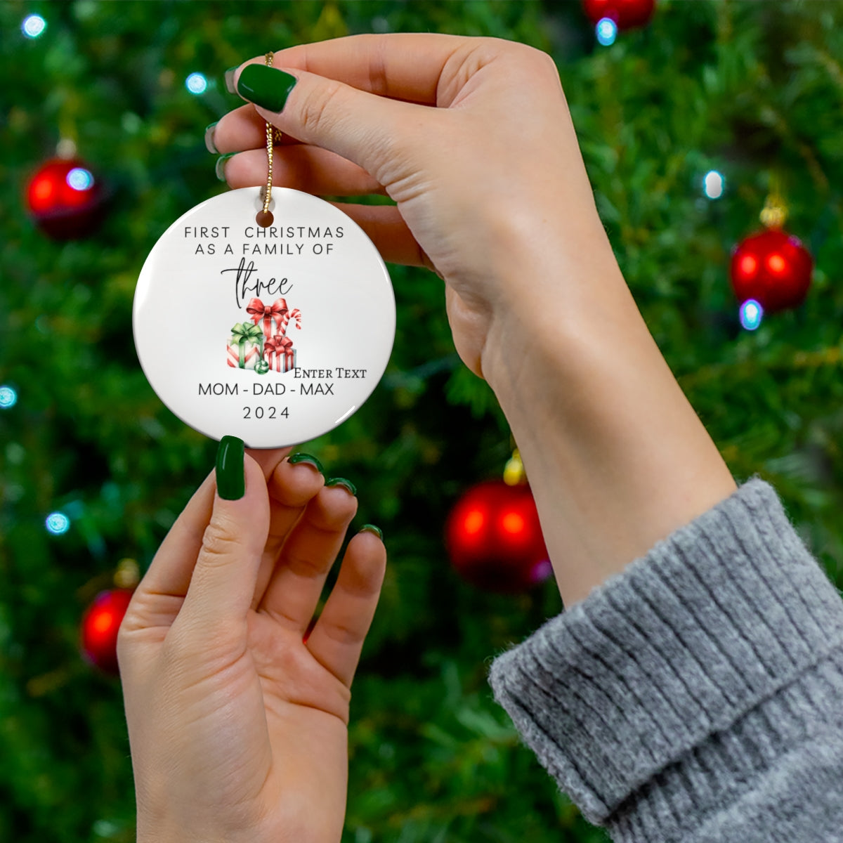 Custom Personalized Christmas Ornament Family of 3 Gift Boxes