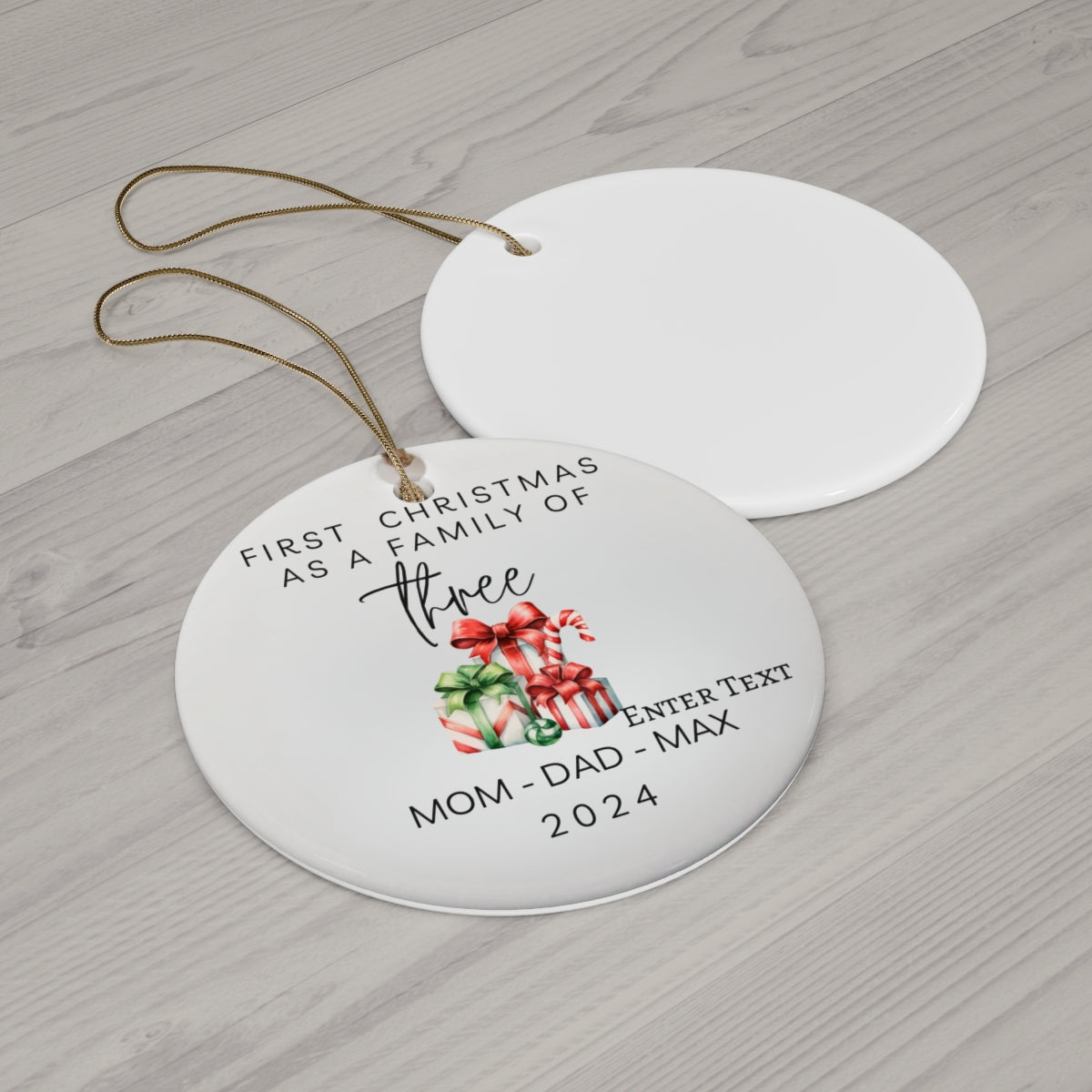 Custom Personalized Christmas Ornament Family of 3 Gift Boxes