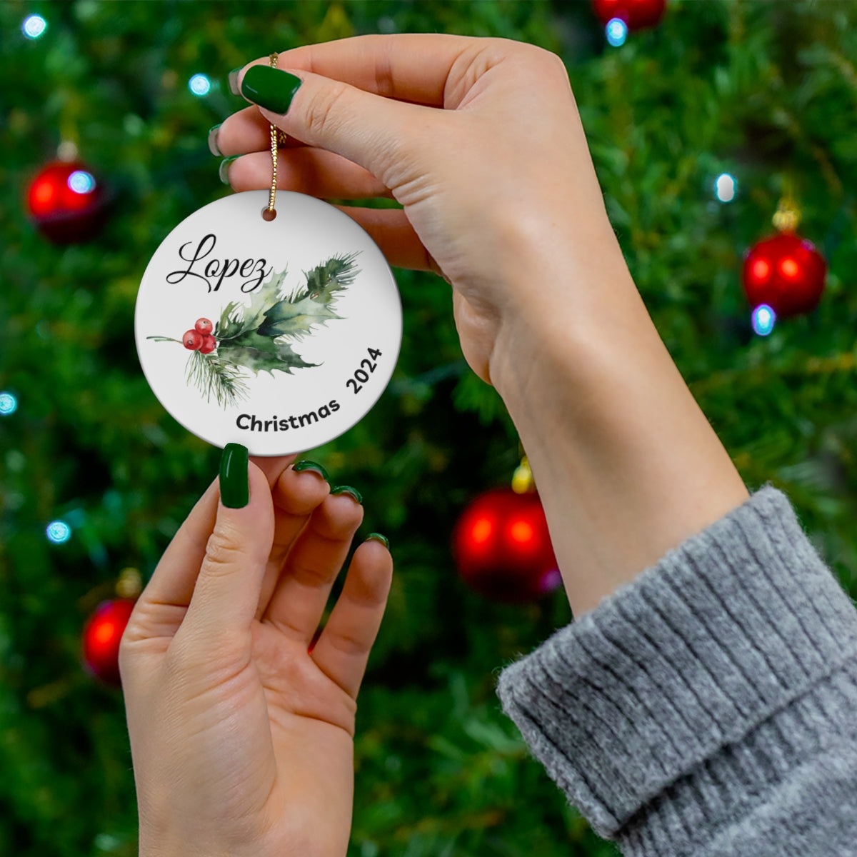 Custom Personalized Christmas Ceramic Ornament Surname