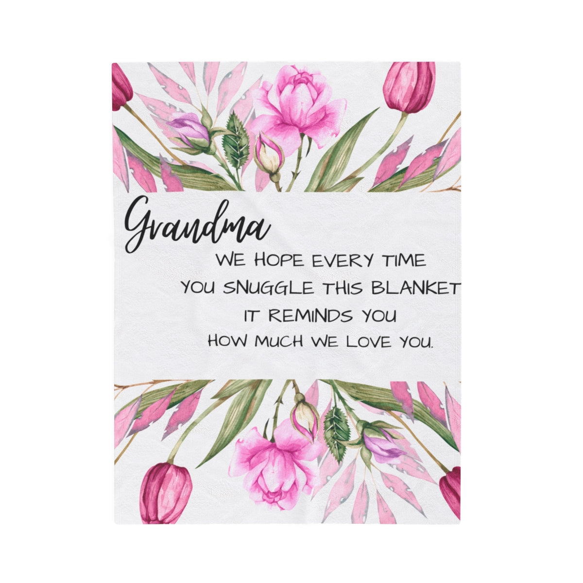 Custom Personalized Velveteen Plush Blanket Grandma Tulips