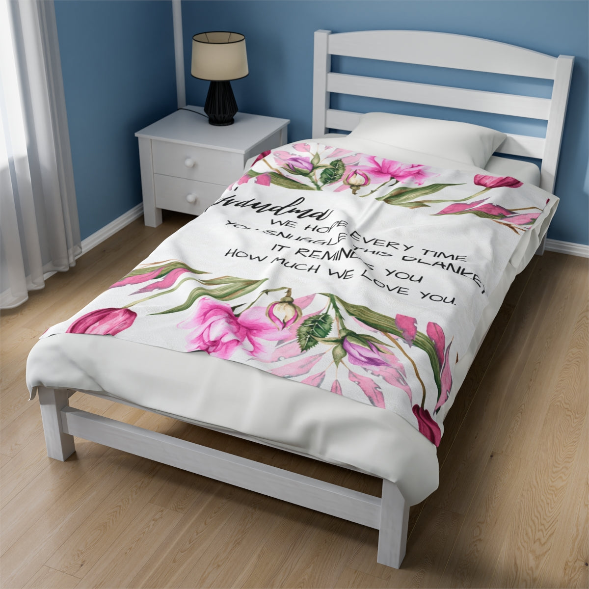 Custom Personalized Velveteen Plush Blanket Grandma Tulips