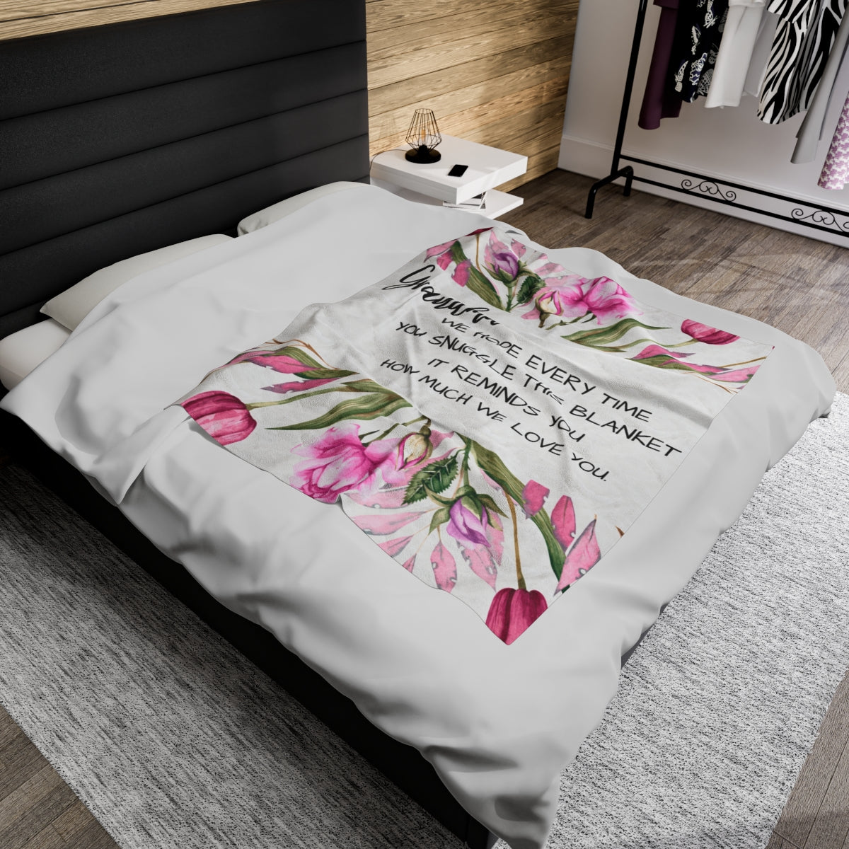 Custom Personalized Velveteen Plush Blanket Grandma Tulips