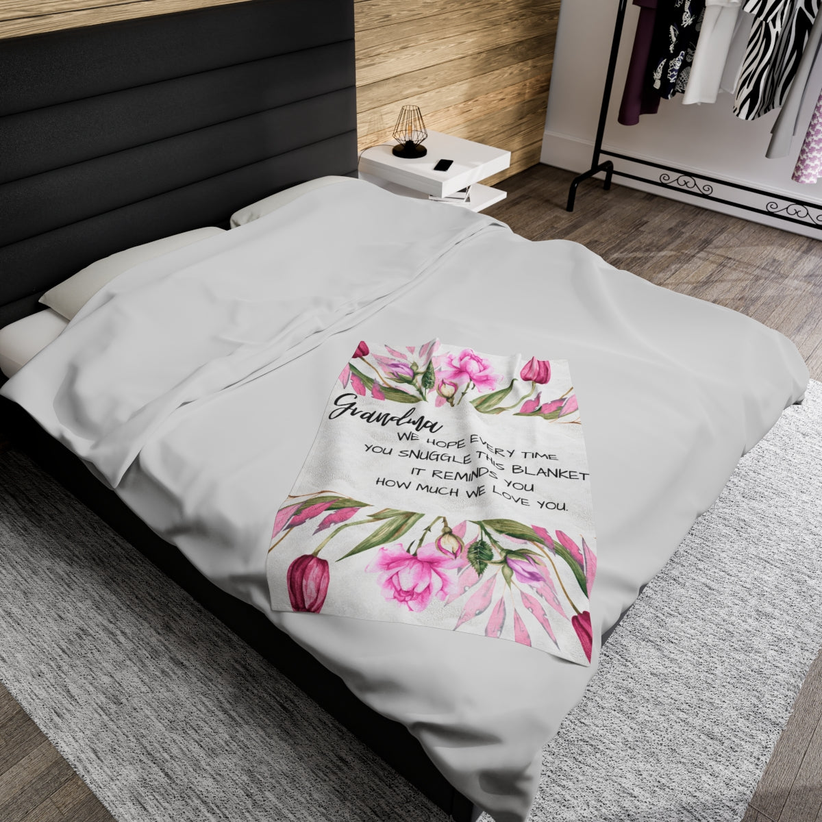 Custom Personalized Velveteen Plush Blanket Grandma Tulips