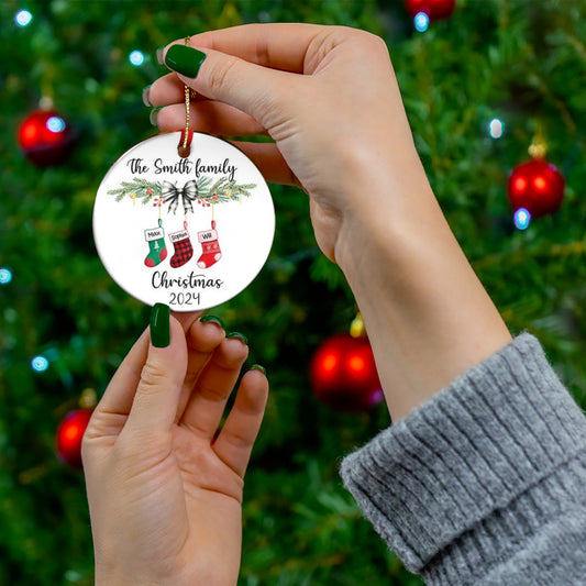 1st Christmas Family of 3 Personalized Ornament Stockings