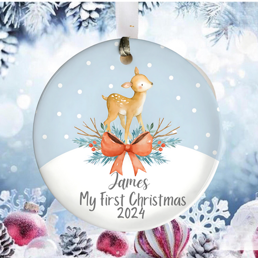 1st Christmas New Baby Personalized Ceramic Ornament Deer