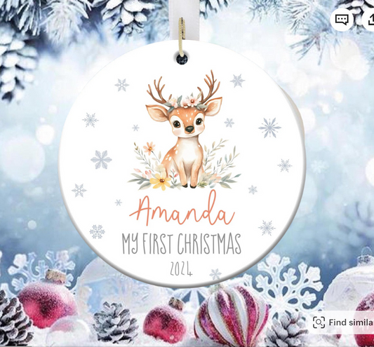1st Christmas New Baby Personalized Ornament Fawn