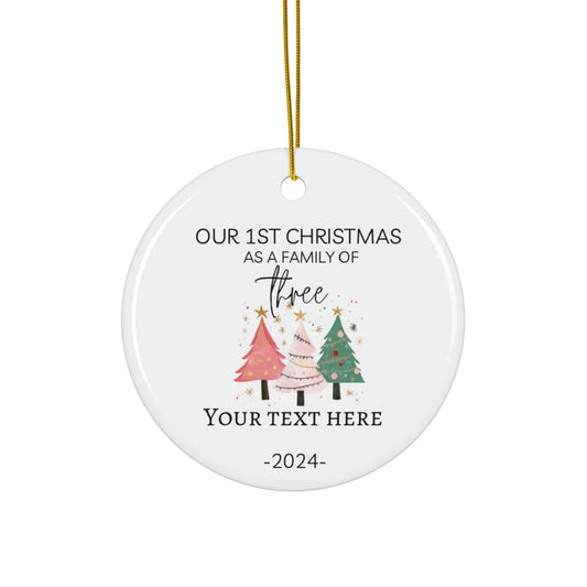 1st Christmas Family of 3 custom Personalized  Ceramic Ornament