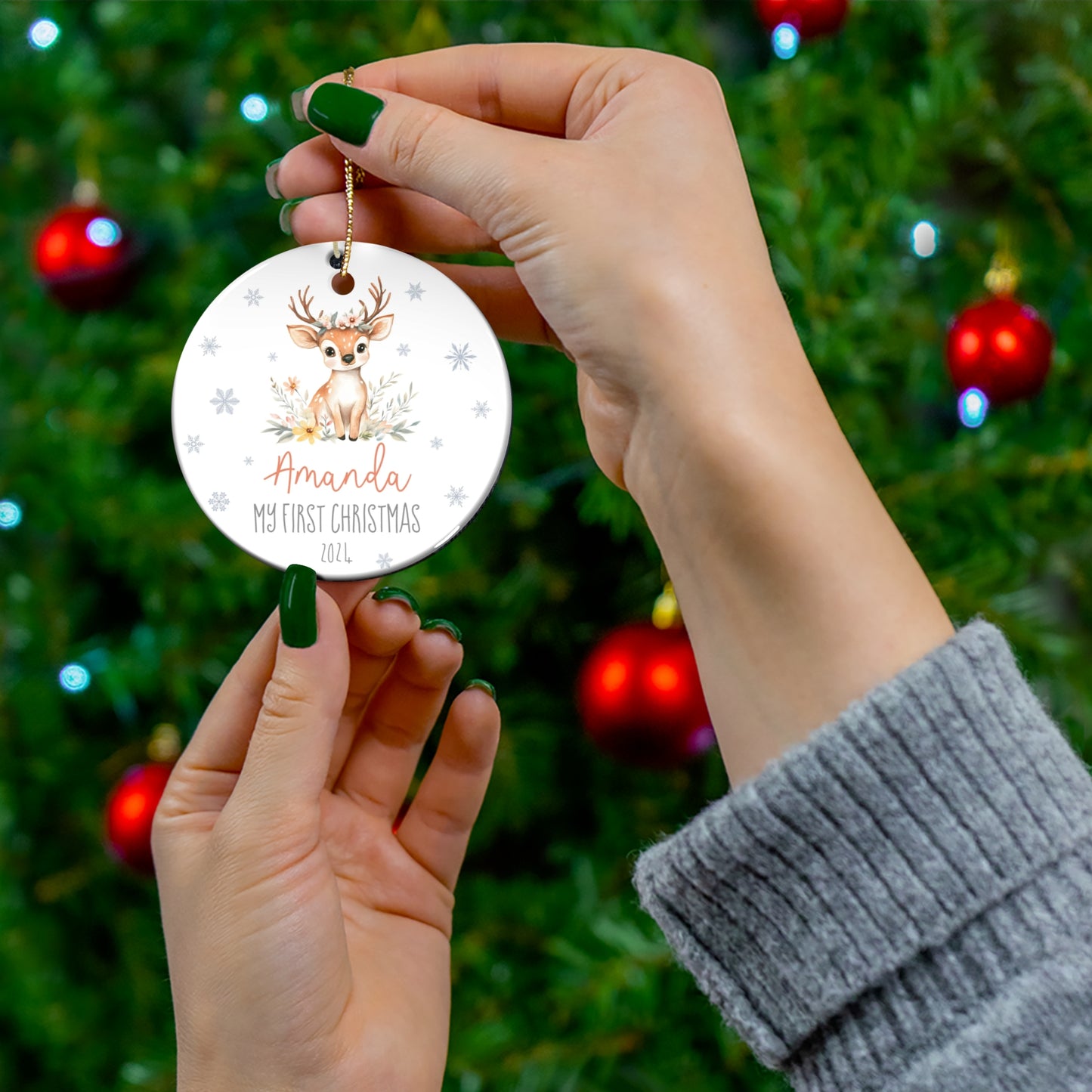1st Christmas New Baby Personalized Ornament Fawn