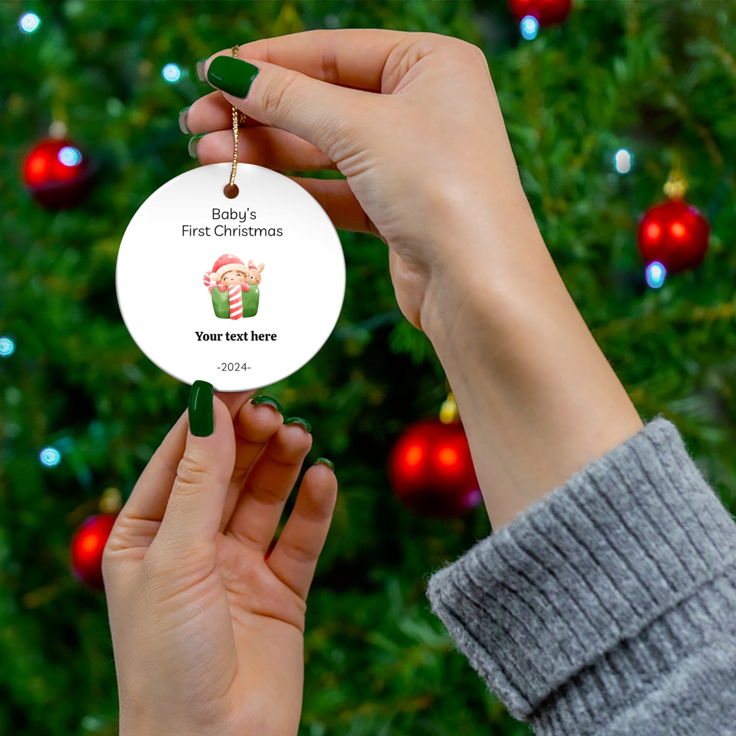 1st Christmas New Baby Custom Personalized Ceramic Ornament Gift Box