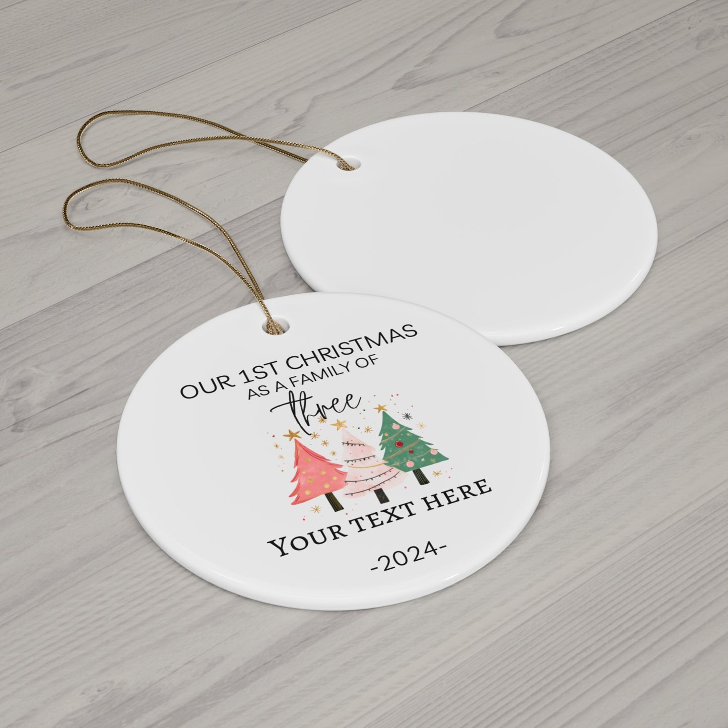 1st Christmas Family of 3 custom Personalized  Ceramic Ornament