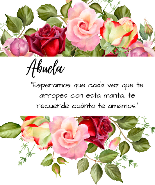Custom Personalized Velveteen Plush Blanket Abuela Pink Roses