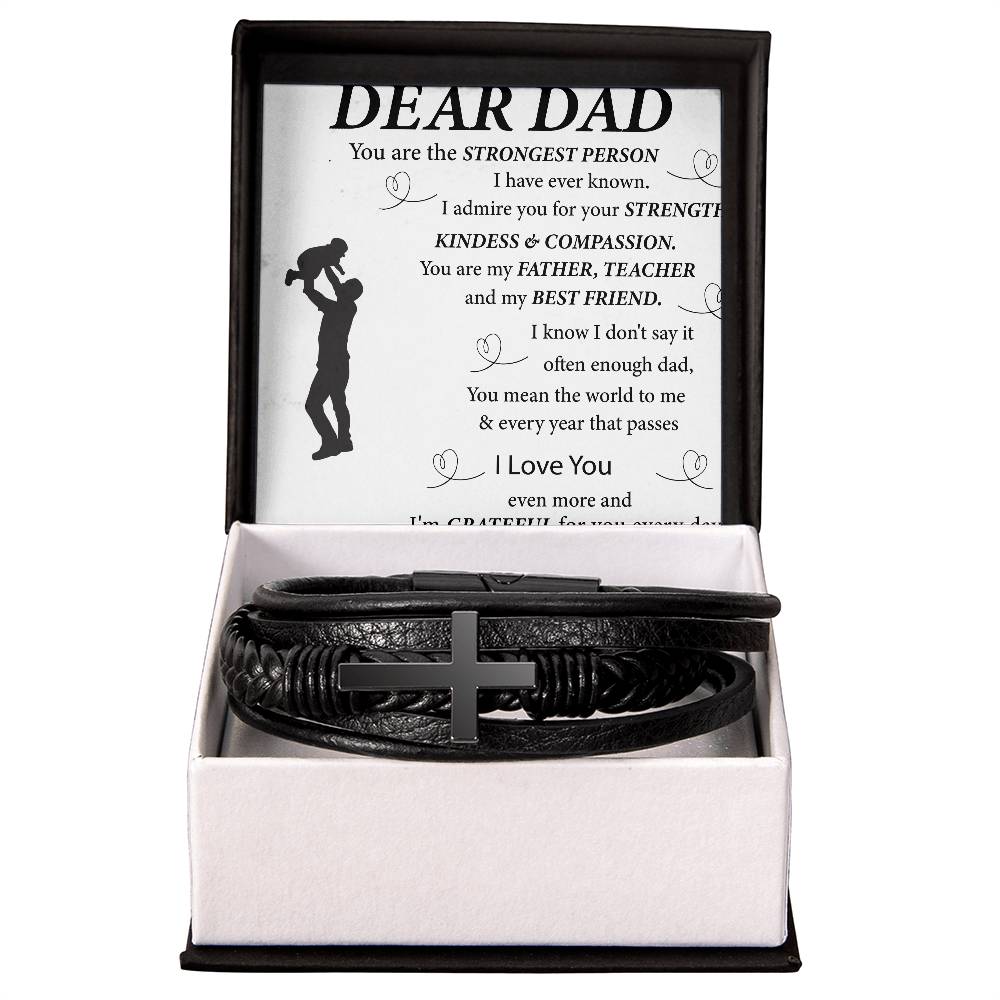 To My Dad | Cross and Leather Bracelet