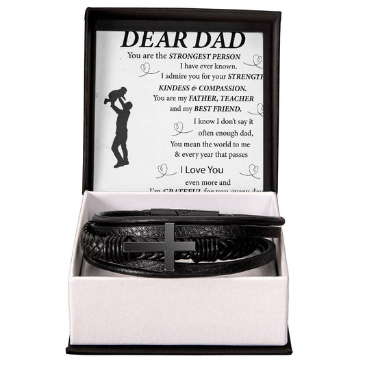 To My Dad | Cross and Leather Bracelet