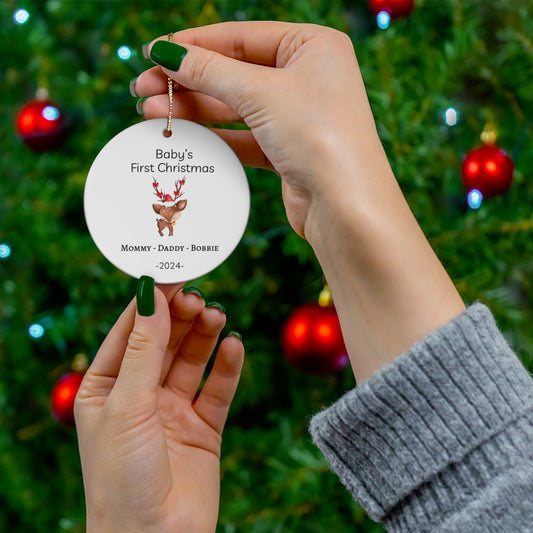 Custom Personalized Christmas Ceramic Ornament Baby Fawn