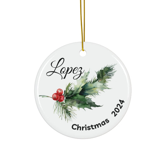 Custom Personalized Christmas Ceramic Ornament Surname